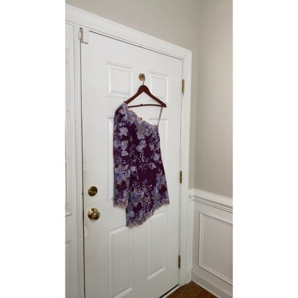 Free People Rosalie Embroidered Mini Dress Purple One Shoulder 3/4 Sleeve NWT 0 - Picture 3 of 8